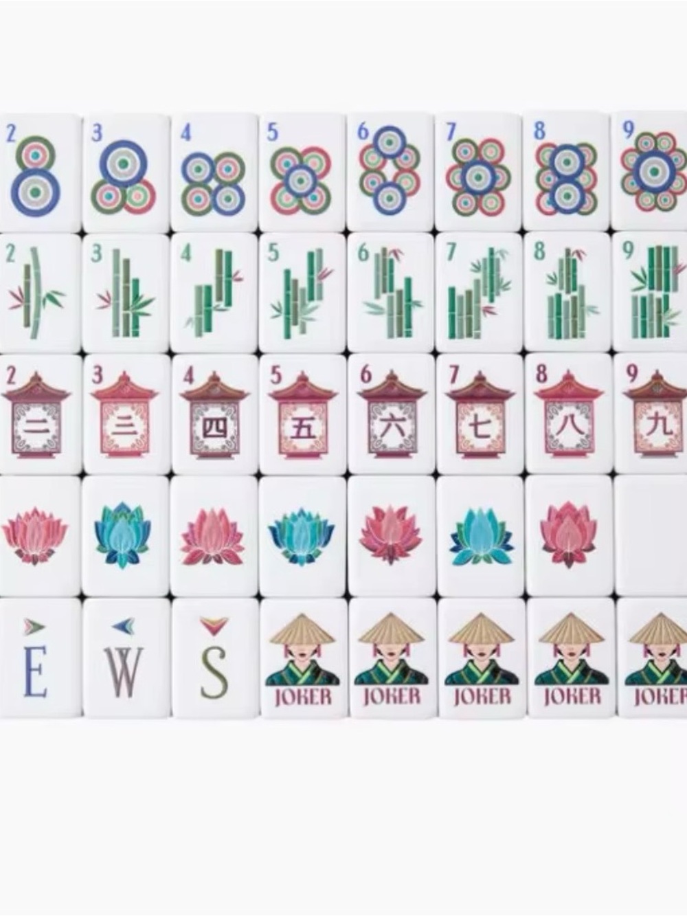 Classic Mahjong Tile Set - Olive Green Back Tiles